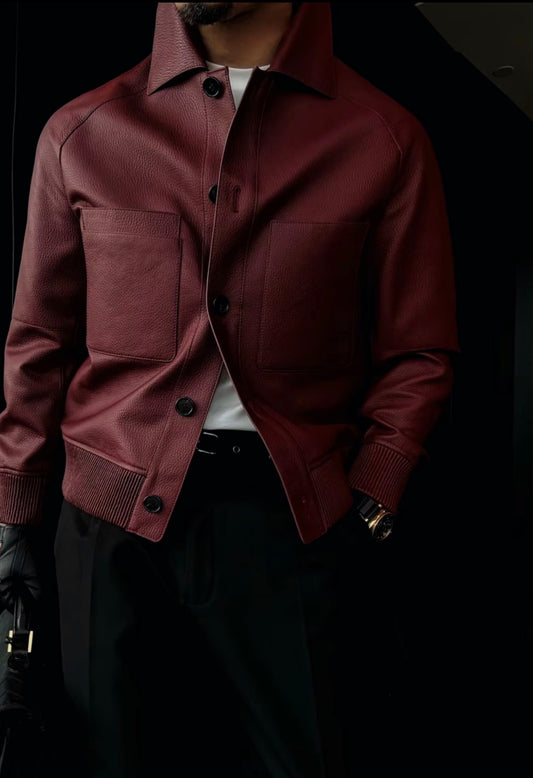 Men’s Litchi-Grain Sheepskin Leather Jacket